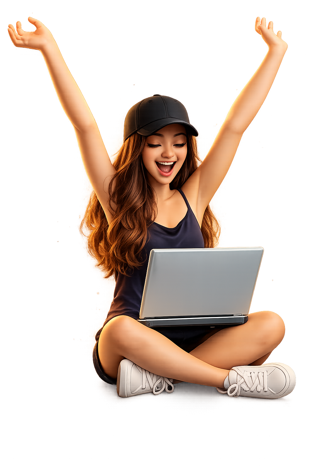A small business owner celebrating their new website
